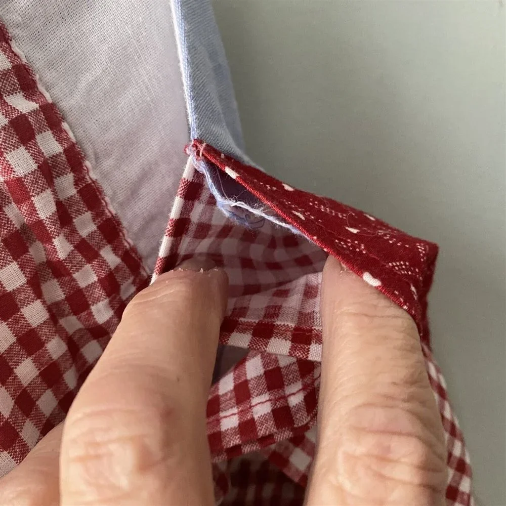 Window Valance Pair Sailboat Applique Gingham Red Blue 20